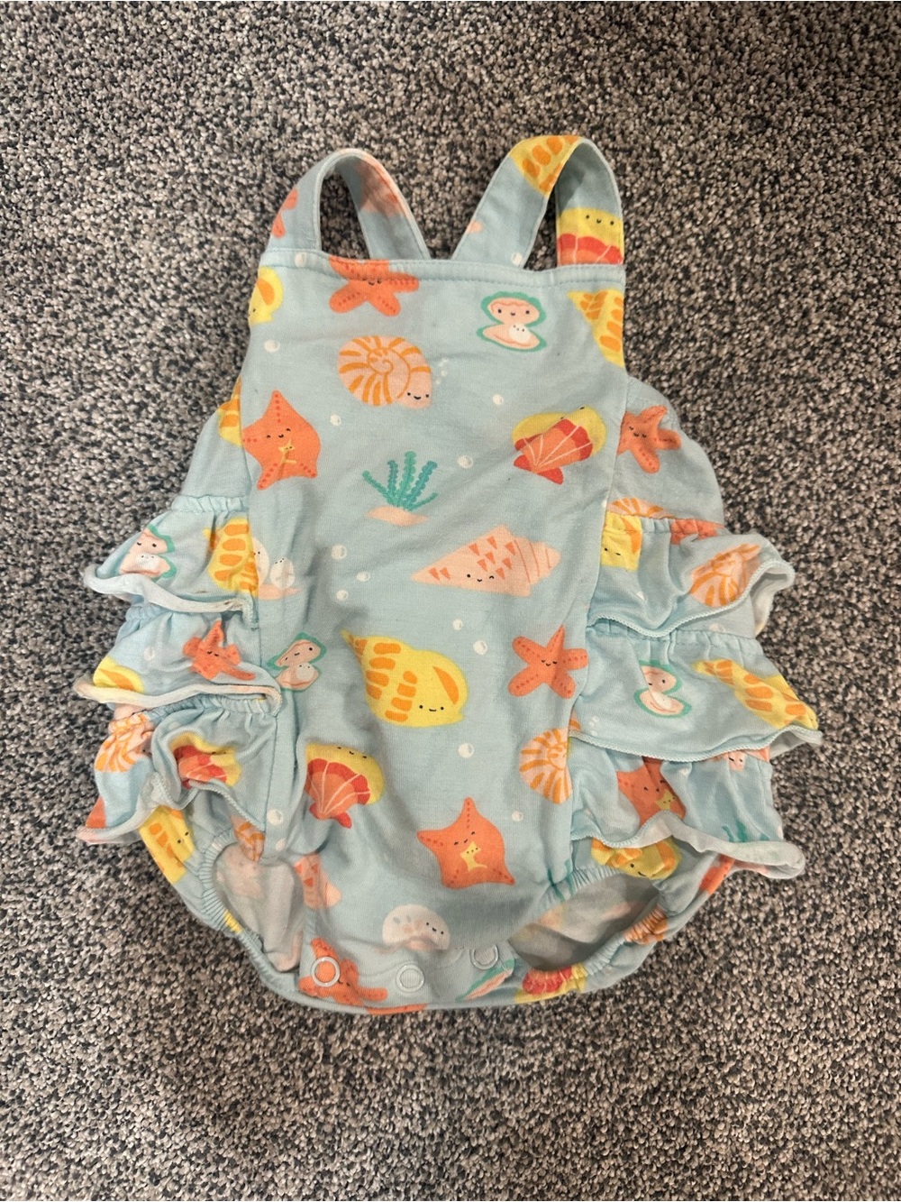 Angel Dear Aqua Baby Romper with Orange & Yellow Accents